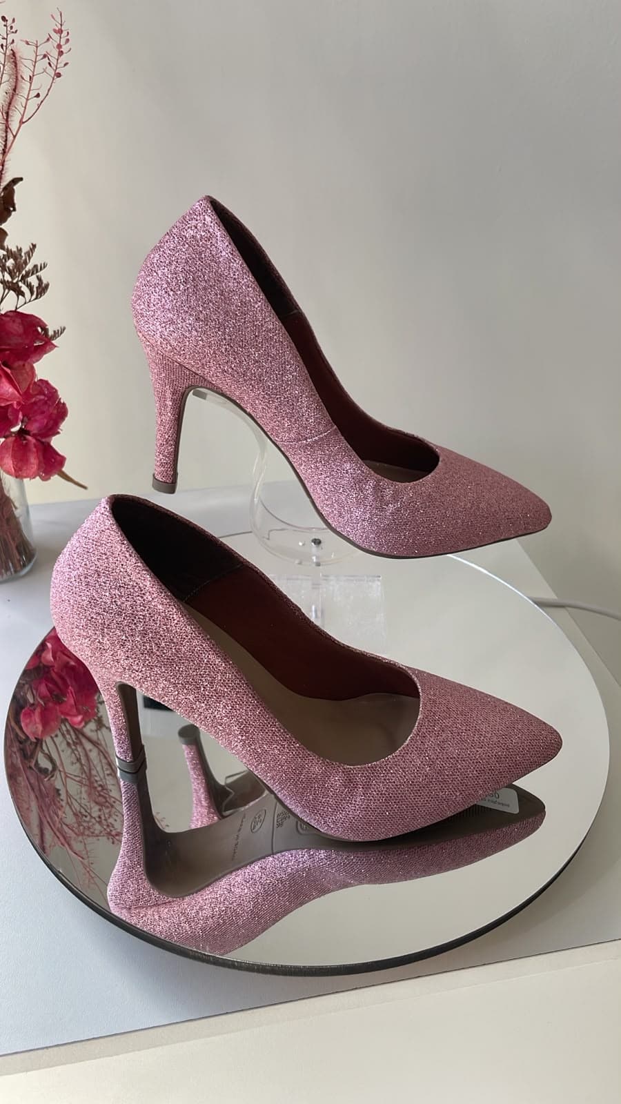 Scarpin Rosa Glitter Salto Alto